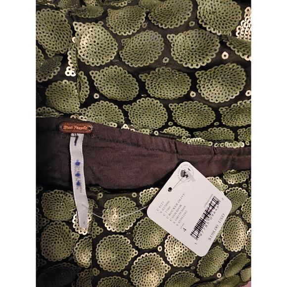 New FREE PEOPLE Wilder Days Sequin Flare Pants $198 SIZE 4 Gold/Olive - Picture 7 of 8
